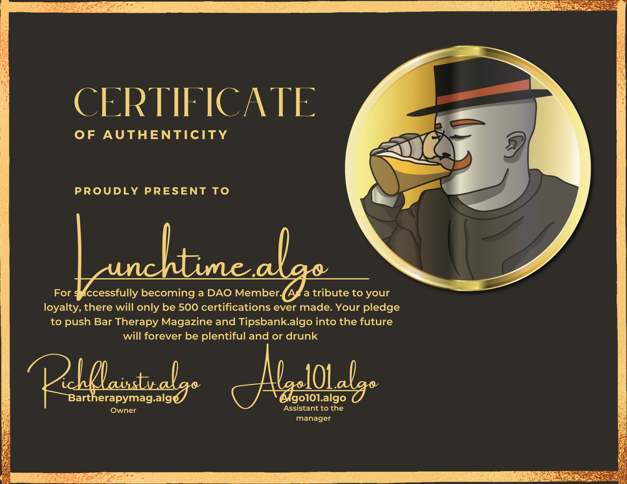 DAO Bar Member NFT on Algorand