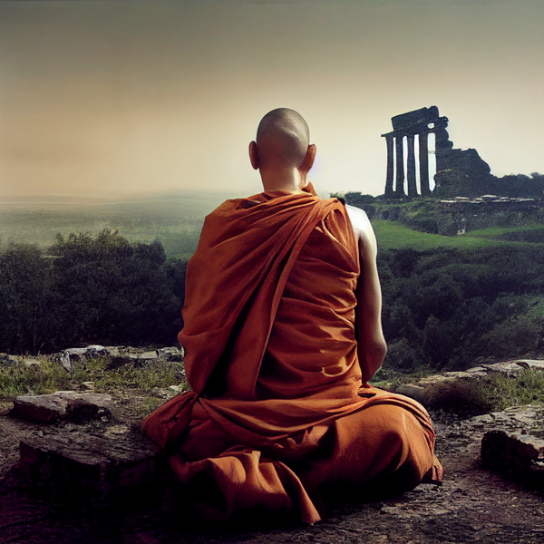 An image of Monk With Ancient Ruins