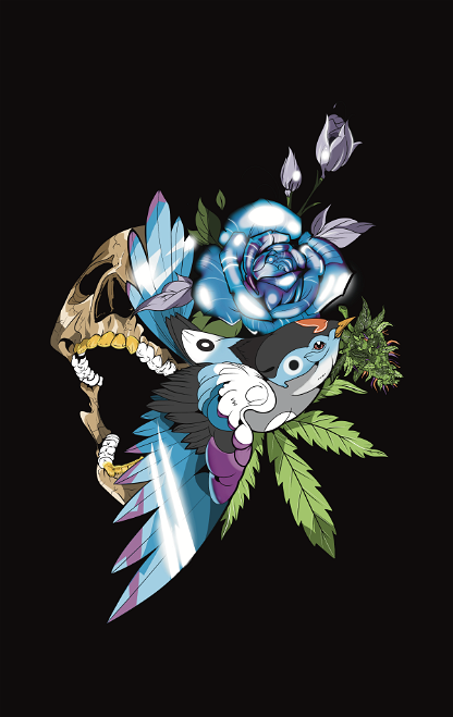 Skull + Blue Bird + Cannabis