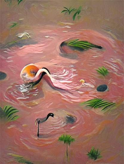 Flamingos in a Pond