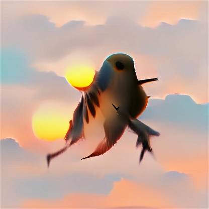 Bird flying into the sunset