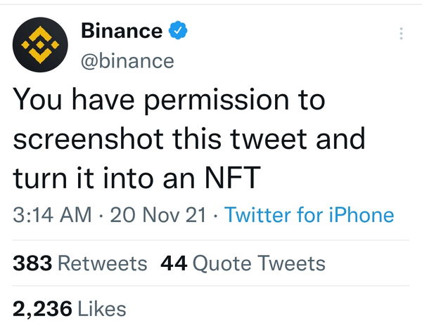 An image of Binance Tweet