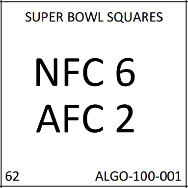 Super Bowl Square #62
