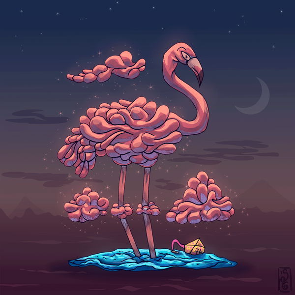 An image of AlgoFauna #39: Cloud Flamingo