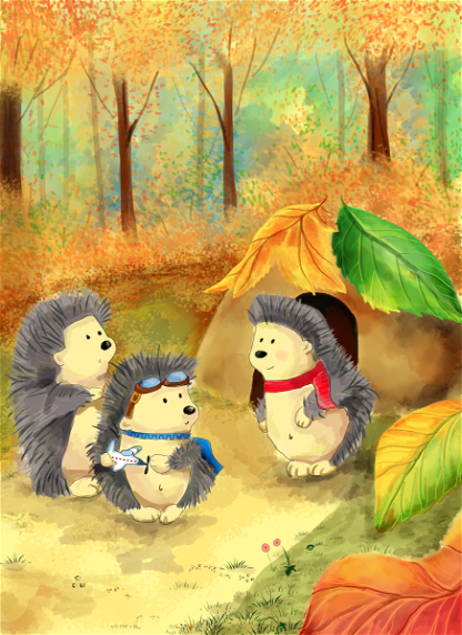 Hedgehog Family in Autumn