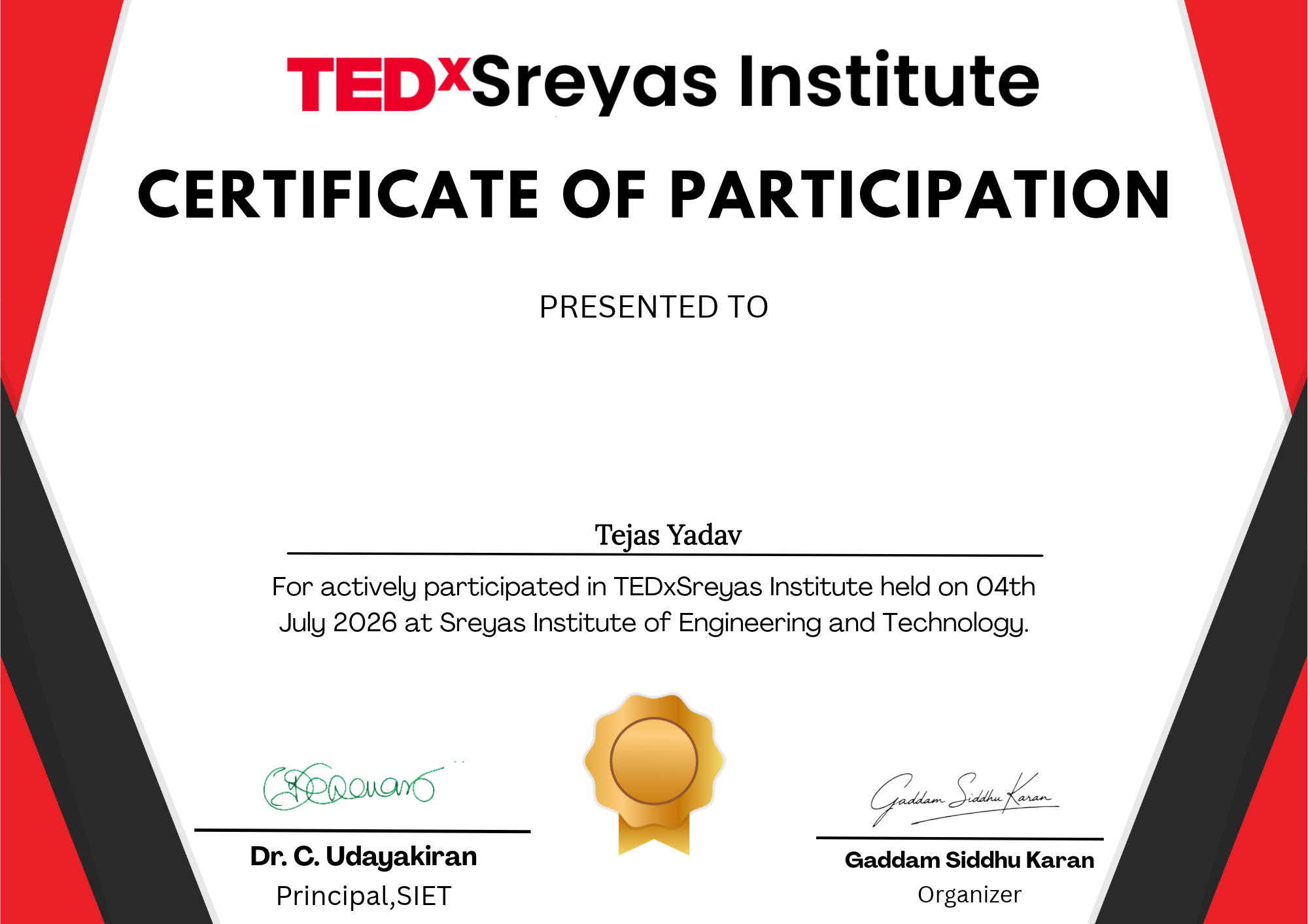 TEDxSreyas Institute Participant NFT on Algorand