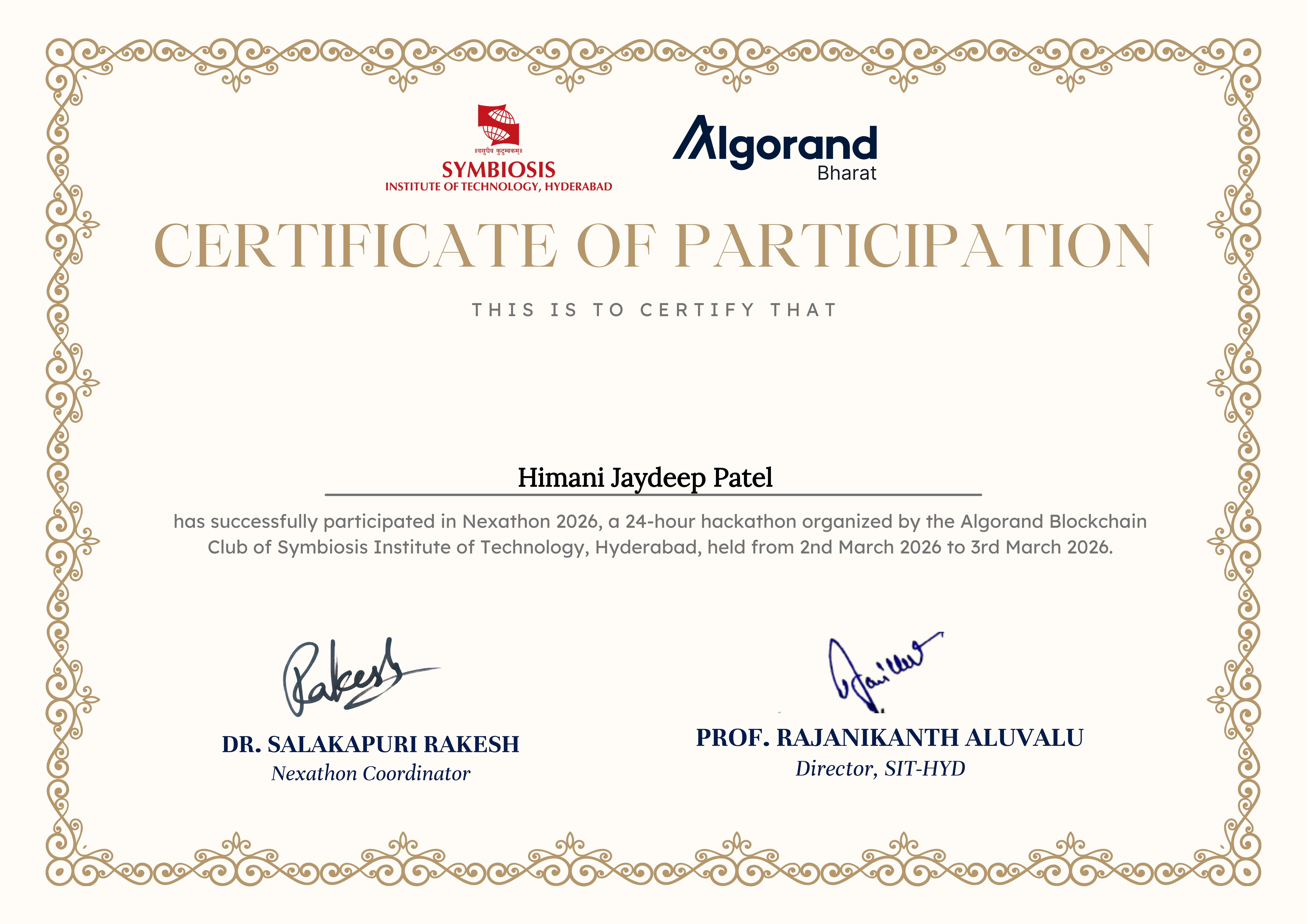 Nexathon 2026 Participant NFT on Algorand