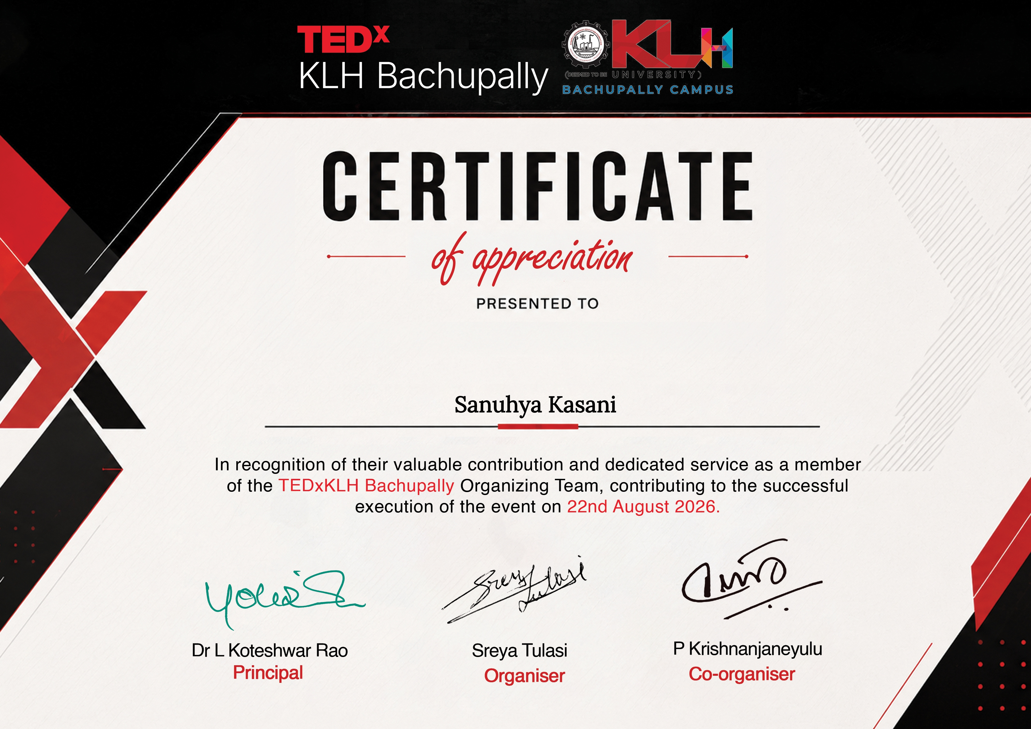 TEDxKLH Bachupally Volunteer NFT on Algorand