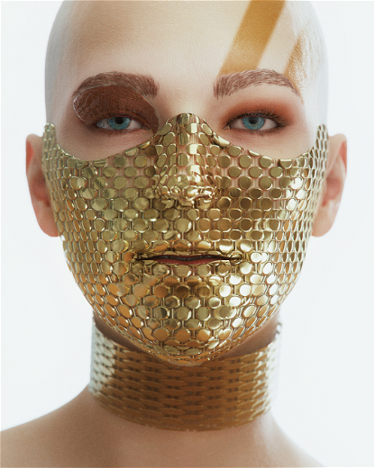 Gold woven abacus rings Mask