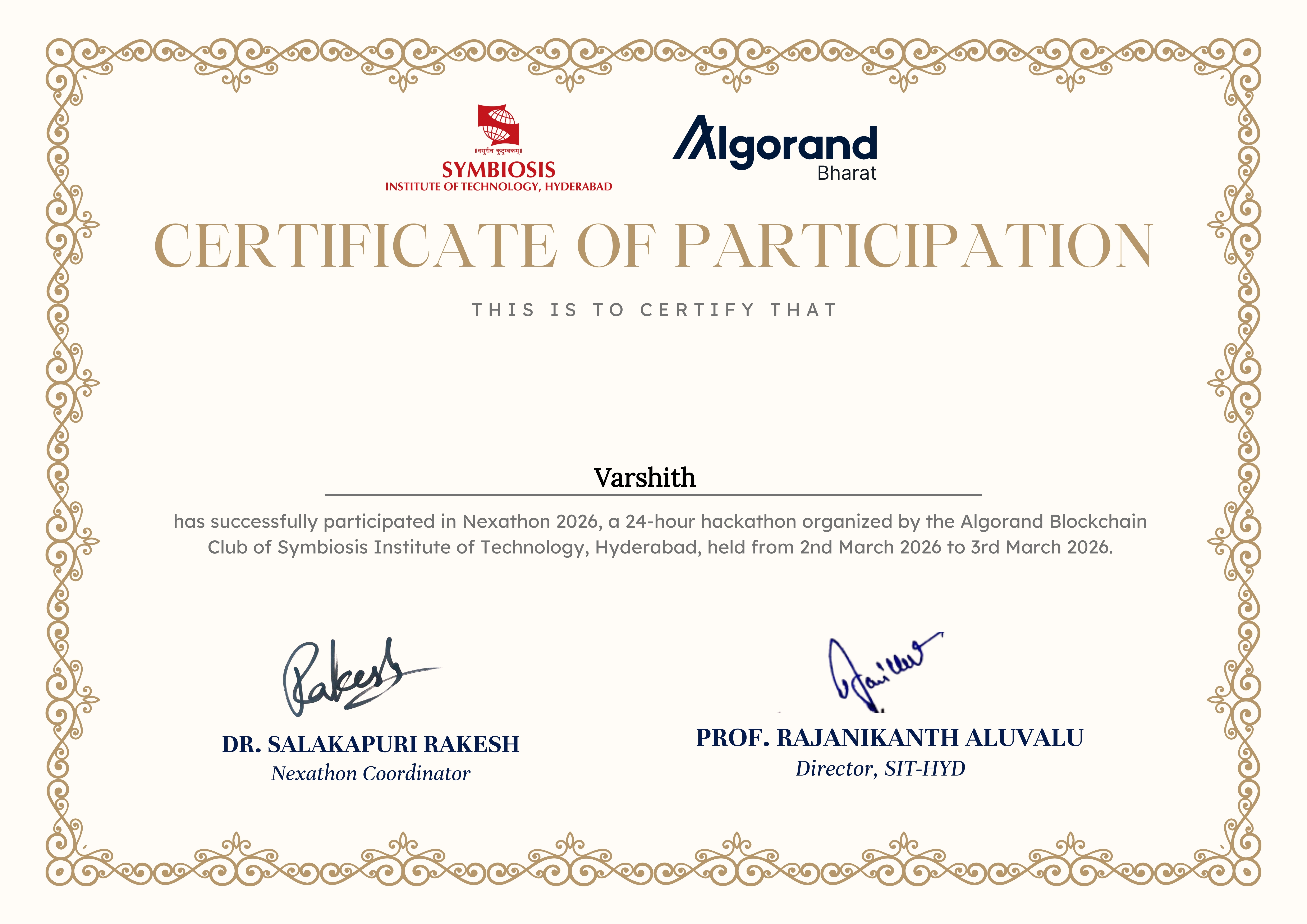 Nexathon 2026 Participant NFT on Algorand