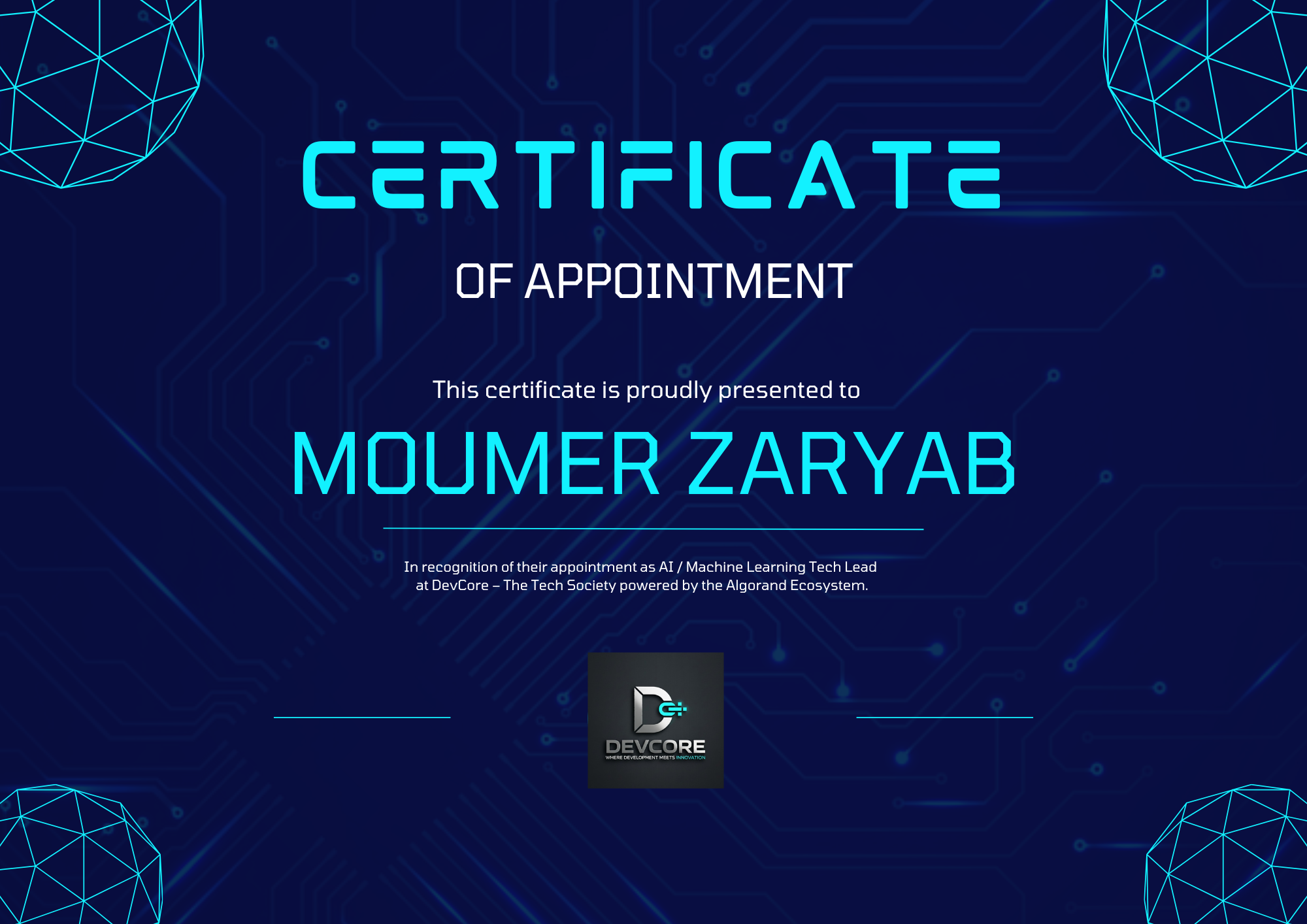 Moumer Zaryab NFT on Algorand